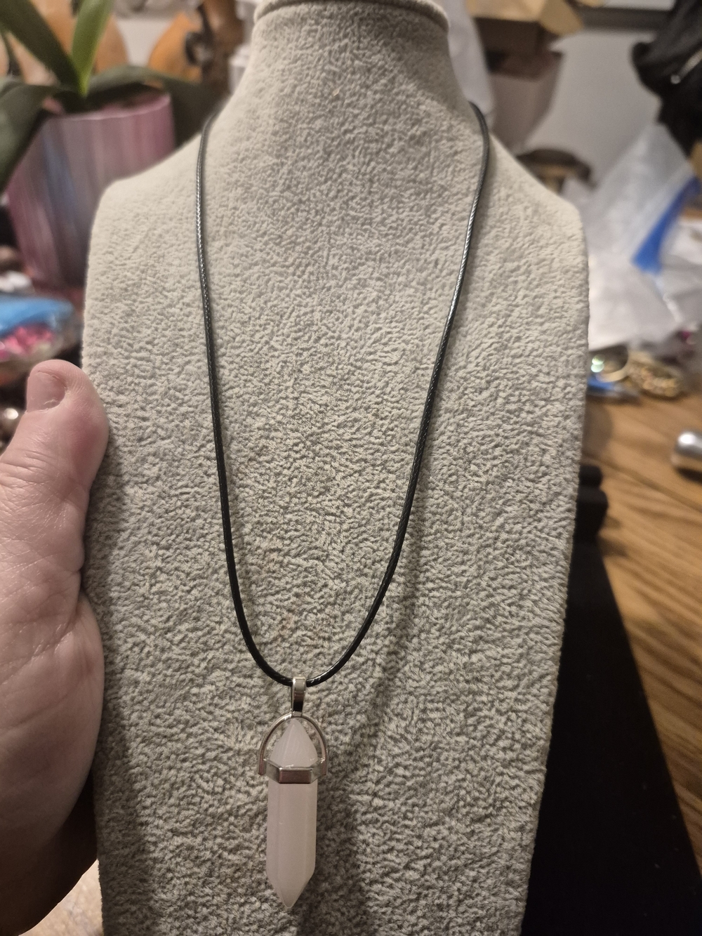 Sterling-Style Pink Crystal Pendant Necklace with Black Cord